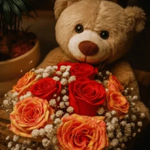 cesto com urso e flores naturais
